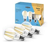 Garza - Pack de 3 Bombillas de Filamento LED Estándar A60, 7W (equivalente a 60W de incandescencia), Luz cálida 2700K, Casquillo grueso E27, 810 lm