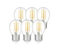 Garza - Pack de 6 Bombillas Filamento Esférica, Casquillo E27, Luz Cálida 2700K, 4W, 470 Lúmenes, No Regulable