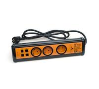 Garza Power - Base múltiple de 3 tomas Schuko + 2 USB +2 RJ11 + 2 RJ45, cable 1.5mm x 1.4m, color Negro y Naranja