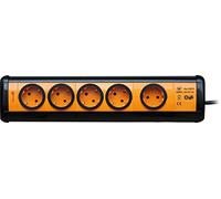 Garza Power - Base múltiple de 5 Tomas Schuko + 2 Conexiones USB con Interruptor General, 420010, Negro Y Naranja