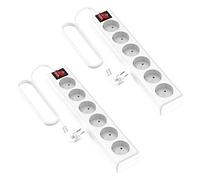 Garza Power - Pack de 2 Regletas de 6 enchufes con Interruptor y Toma de Tierra | Ladrón múltiple de 1.4 Metros | hasta 3680W | Protección Infantil |Cable H05W-F 3G | Color Blanco