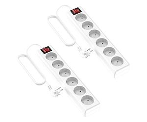 Garza Power - Pack de 2 Regletas de 6 enchufes con Interruptor y Toma de Tierra | Ladrón múltiple de 1.4 Metros | hasta 3680W | Protección Infantil |Cable H05W-F 3G | Color Blanco