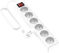 Garza Power - Regleta de 6 enchufes con Interruptor y Toma de Tierra | Ladrón múltiple de 1.4 Metros | hasta 3680W | Protección Infantil |Cable H05W-F 3G | Color Blanco