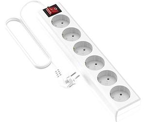 Garza Power - Regleta de 6 enchufes con Interruptor y Toma de Tierra | Ladrón múltiple de 5 Metros | hasta 3680W | Protección Infantil |Cable H05W-F 3G | Color Blanco