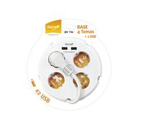 Garza Regleta Circular con Interruptor y USB-A - Base Múltiple de 4 Tomas Schuko - Cable 1.5m