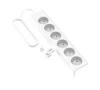 Garza - Regleta de 6 enchufes Sin Interruptor y con Toma de Tierra, Ladrón múltiple de 1.4 Metros, hasta 3680W, Protección Infantil, Cable H05W-F 3G, Color Blanco