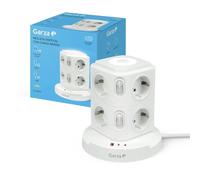 Garza - Regleta Torre 11 en 1 con 8 Enchufes Schuko, 2 USB-C y 1 USB-A, Carga Rápida, Luz Nocturna Regulable, Interruptores Individuales y Protección contra Sobrecargas y Cortocircuitos, Blanco