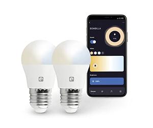 Garza Smart - Pack 2 Bombilla LED Inteligente Wifi Esférica, 5.5W (equivale a 40W de incandescencia), E27, CCT, Intensidad regulable, Programable, Control por voz y app, Alexa/Google, WiFi 2.4GHz