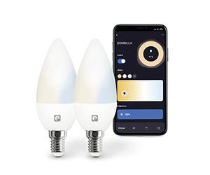 Garza Smart - Pack 2 Bombilla LED Inteligente Wifi Vela C37, 5.5W (equivale a 40W de incandescencia), E14, CCT, Intensidad regulable, Programable, Control por voz y app, Alexa/Google, WiFi 2.4GHz