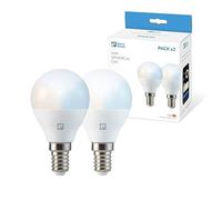 Garza Smarthome - Pack 2 Bombilla LED Inteligente Wifi Esférica G45 E14 5W (40W de Equivalencia) CCT, Intensidad regulable, Programable, Control por Voz y App (Alexa/Google Home), Wifi 2,4 GHz