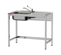 GASFRIT Fregadero Industrial Acero Inoxidable, 1 Seno con Escurridor, 1000x500x850 mm, Acabado Pulido Satinado, Ideal Hostelería y Cocina Profesional (Monomando Codo, Seno Izquierda)