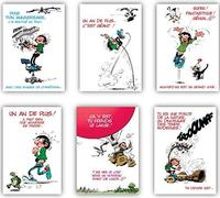Gaston Lagaffe glmx-2017 a glmx-2022 Juego de 6 tarjetas grandes gran formato A4 + sobres ilustradas 3 cumpleaños con diseño, 1 Félicitations, 1 despedida, 1 personas mayores Maxi gigante