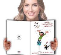 Gaston Lagaffe glmx-2020 gran tarjeta felicitación gran formato A4 + sobre dibujos (gran historia Bonne Nouvelle Bravo champán Maxi gigante