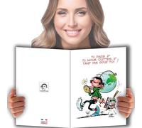 Gaston Lagaffe GLMX-2029 - Tarjeta de felicitación para jubilación, formato A4, con sobre blanco, diseño con texto en francés