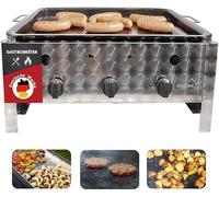 Gastro-plancha, de 3 quemadores, gastro-parrilla, parrilla a gas, plancha para salchichas de acero inoxidable: plancha combinada profesional para hostelería, puestos de comida y catering, parrilla móv
