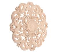 GATHINESS Aplique Tallado en Madera, Aplique Decorativo Redondo de 24cm, Beige, sin Pintar, Fácil Instalación, para Armarios, Cómodas, Camas, Puertas y Paredes