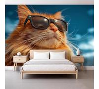 Gato amarillo con gafas de sol papel pintado no tejido 3D 300 x 210 cm pared foto pared retratos de animales papel pintado panorámico pared para sala de estar TV sofá tema hotel pasillo fondo pintado