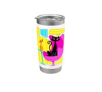 Gato negro retro vintage de mediados de siglo, aspecto moderno de los años 50 y 60 Vaso térmico de acero inoxidable de doble pared