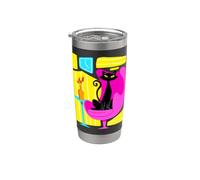 Gato negro retro vintage de mediados de siglo, aspecto moderno de los años 50 y 60 Vaso térmico de acero inoxidable de doble pared