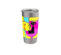 Gato negro retro vintage de mediados de siglo, aspecto moderno de los años 50 y 60 Vaso térmico de acero inoxidable de doble pared