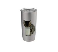 Gato robando leche de un vaso Vaso térmico de acero inoxidable de doble pared