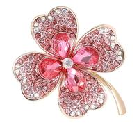 Gatuida Broche y Símbolo de Suerte para Mujer en Aleación de Trébol de Cuatro Hojas Cristales Rosa, Portátil Accesorio Elegante para Uso Diario y Obsequio Especial