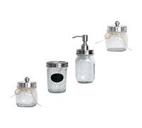 Gatuida Juego de Accesorios para Baño 4 Piezas Vaso para Cepillo de Dientes y Botella de Loción de Vidrio Tapa Plateada, Conjunto Práctico para Uso Doméstico y Personal