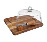 Gatuida Mantequera de Madera con Tapa de Vidrio Sellada y Cuchillo para Mantequilla, Diseño Elegante y Protector de Frescura para Mesa y Cocina