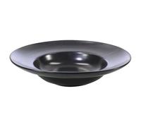 Gatuida Plato de Pasta de Cerámica Negro Redondo Borde Ancho Moderno | Apilable, Acabado Liso y Color Simple, para Ensaladas, Aperitivos, Comedor y Barbacoa
