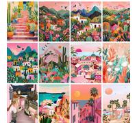 GATYZTORY DIY pintura al óleo por números Kit paisaje rosa pintura acrílica por números Diy pintura artística sobre lienzo por números Azul cielo