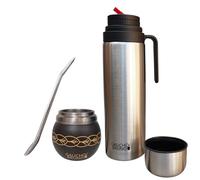 Gaucho Bruno - Mate de Acero Inoxidable para Beber Yerba Mate | Mantiene la temperatura de la bebida | Con Bombilla y termo de 1 litro con pico vertedor de precisión pico Cebador