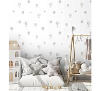 GAULAN 500232125 - Papel pintado infantil para bebe de globos aerostáticos de acuarela con lunares topitos para pared habitación infantil cuarto niño niña - Muestra DIN A4