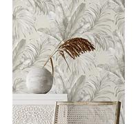 GAULAN 500676366 - Papel pintado vinílico lavable tropical hojas plantas beige textura óleo 3D para pared salón cocina baño comedor - Muestra DIN A4
