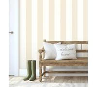 GAULAN 500680247 - Papel pintado vinílico lavable de rayas anchas beige y blancas con textura en relieve para pared habitación salón cocina baño - Muestra DIN A4