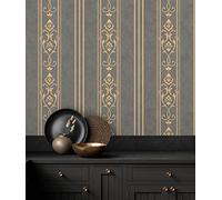 GAULAN 676861 - Papel pintado vinílico lavable de rayas estilo victoriano con textura y relieve para pared salón cocina baño dormitorio mueble - Rollo de 10 m x 1,06 m