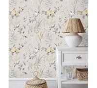 GAULAN 680927 - Papel pintado lavable de ramas flores y pájaros estilo romántico para pared salón cocina dormitorio comedor - Rollo de 10 m x 0,53 m