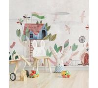 GAULAN 683240 - Papel pintado vinílico mural infantil con casitas de cuento de hada en árboles para pared habitación infantil juvenil cuarto - 3,71 m x 2,80 m