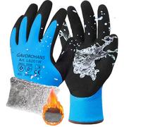 GAVOROHANS Guantes de trabajo impermeables térmicos de invierno, forro interior de polar, excelente agarre, doble revestimiento de látex (Azul-1 par, L)