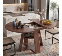 GAWYOEX Mesa de comedor extensible/Mesa redonda 100/140 × 100 × 75 cm, mesa de cocina para 4-6 personas, mesa de comedor de madera con estante abierto, mesa extensible para comedor, cocina, sala de