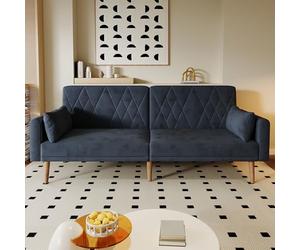 GAWYOEX Sofá cama plegable de 180 x 75 x 82 cm, sofá de dos plazas negro con función de dormir, sofá cama de tela de terciopelo, sofá cama pequeño para salón, dormitorio, cine en casa, habitación de