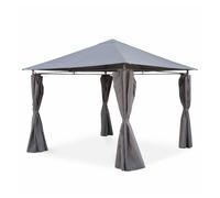 Gazebo de jardín con cortinas 3x3m gris - 299x299x262 cm