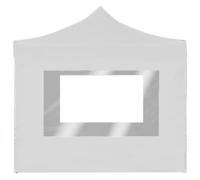 Gazebo de jardín de 2 x 2 m con panel lateral, aluminio, blanco | Tela Oxford con revestimiento de PVC, ventanas de PVC, marco plegable, material de montaje incluido