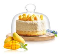 GBACHOOSE Bandeja con Tapa de Cristal y Base de Bambú, Quesera con Tapa para Postres, Pan y Aperitivos, Vitrina Pequeña Antipolvo 22x15 Cm para Cocina, Mesa, Cafetería y Decoración
