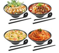 GBACHOOSE Juego de 4 Cuencos Ramen Negros 900 ml, Cuenco Ramen con Palillos y Cuchara, Bol Japonés para Udon, Fideos Chinos, Sopa, Arroz y Ensalada Diaria