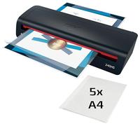 GBC 4410069EU - Plastificadora 240HS para Home Office A3, Calentamiento Rápido en 2 Minutos, 75-125 Micras, Antiatascos, Apagado Automático, Incluye 5 Fundas de Plastificación A4, Negro/Rojo