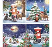 GBCC Tarjetas de Navidad solidarias - Paquete de 20 tarjetas de felicitación premium surtidas con sobres - Perros festivos y buzón - (5 de cada uno de 4 diseños) - Apoyo a organizaciones benéficas del
