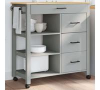 GBCDSWBR Carro de cocina Monza de madera de pino, carrito de servir con 4 cajones y 3 estantes, carrito con ruedas para cocina y salón, 84 x 40 x 88,5 cm, color gris
