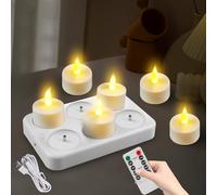 GBKDQQ 6 velas de té LED con temporizador, recargables, con función de temporizador, llama parpadeante para decoración de Halloween, decoración navideña, habitaciones, salón