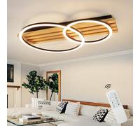 GBLY Plafoniera a LED dimmerabile in legno: Moderna plafoniera a doppio | anello da 55 cm, design geometrico, 36 W, telecomando, per camera da letto, cucina, sala da pranzo e ufficio