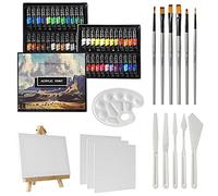 GC QUILL 48 Colores Pintura Acrílica 12 ml x 48 tubos con 6 Pinceles de Pintura, Cuchillos de Paleta, Lienzo, Caballete, para Pintura de Artista Sobre Madera, Cerámica, Tela GC-APK48